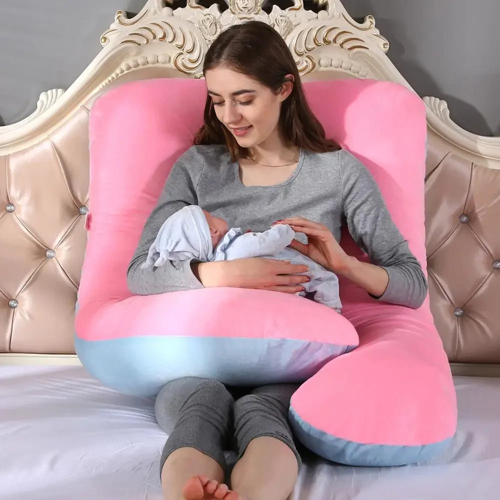 U-Shaped Maternity Pregnancy Pillow – Full-Body Support for Sleep & Nursing, Velvet Cover, Removable Washable – 120×70 cm (47×28 in) & 140×75 cm (55×30 in)