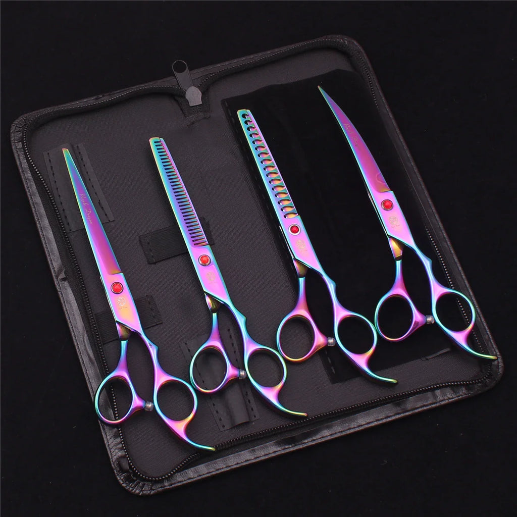 7-Inch (19.5 cm) Stainless Steel Pet Grooming Scissors Kit – Straight, Thinning, Chunker & Curved Shears