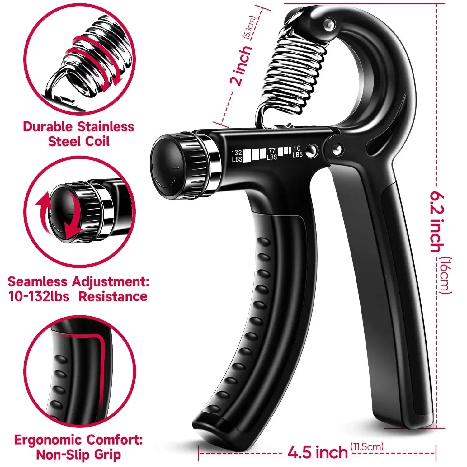 Adjustable Hand Gripper 5–60 kg (11–132 lb) - Hand Strengthener & Finger Exerciser Wrist Trainer