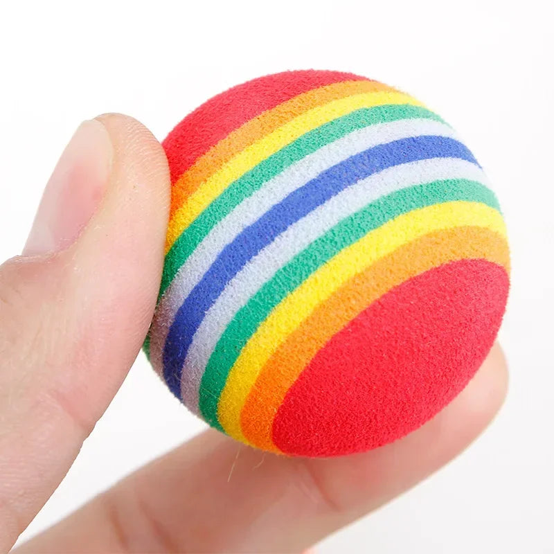 Rainbow Cat Toy Balls — 5-Pack or 10-Pack Interactive Rubber Rattle Chew & Training Balls for Cats & Small Dogs