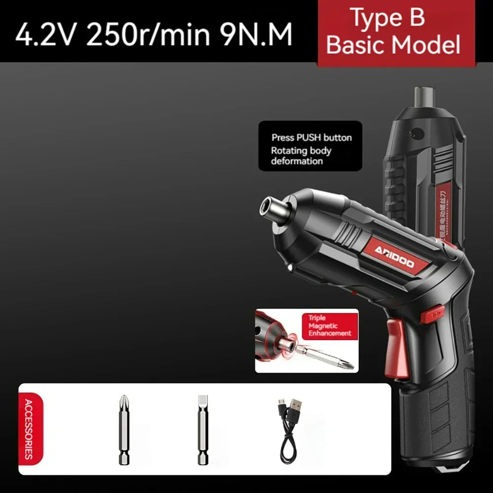 Compact Rechargeable Cordless Screwdriver — 4.2V (3.6V), 6 N·m Torque, 1300mAh, 250 RPM