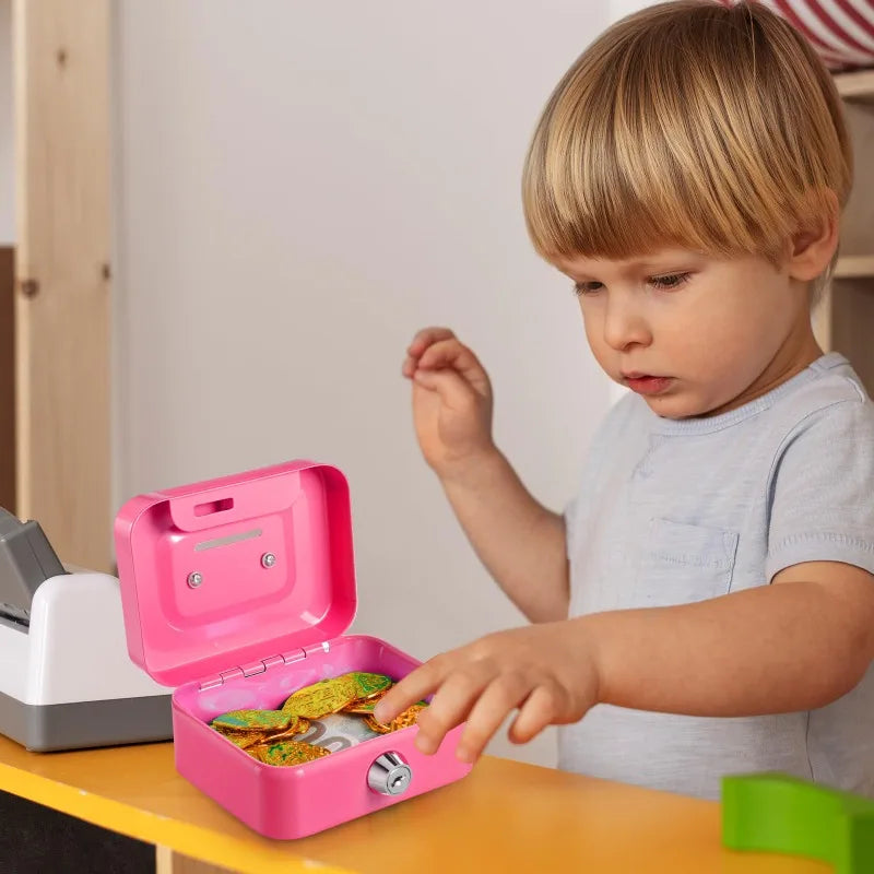 Portable Lockable Metal Cash Box with Key - Small Piggy Money Safe for Kids