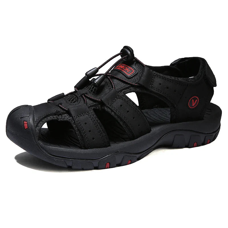 Men's Leather Sandals Breathable Casual Outdoor Beach Slip-On Roman Style