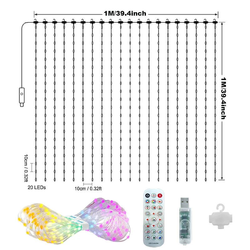400 LED Smart Curtain Fairy Lights 2 x 2 m (6.6 x 6.6 ft) RGBIC App & Remote Control with Music Mode Window Holiday LED Decor