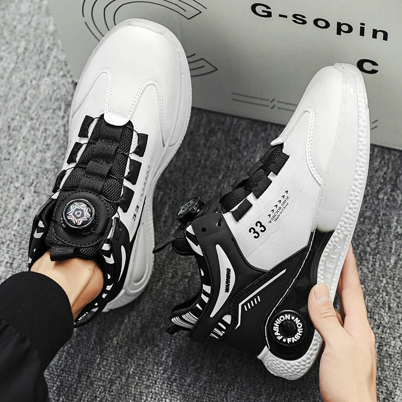 Men's Rotating Buckle Sneakers – Non-Slip Lace-Up Casual Outdoor Sports Shoes