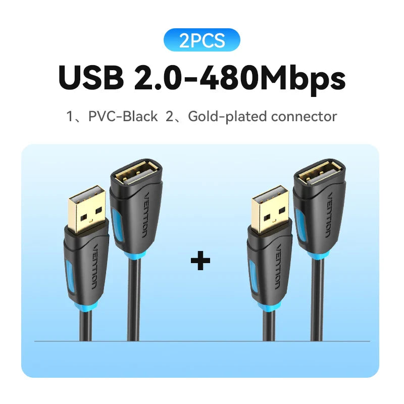 USB 3.0 Extension Cable Male to Female, High-Speed 5Gbps, 0.5/1/1.5/2/3 m (1.6–9.8 ft) for PC TV Xbox Printer, USB 2.0 Compatible
