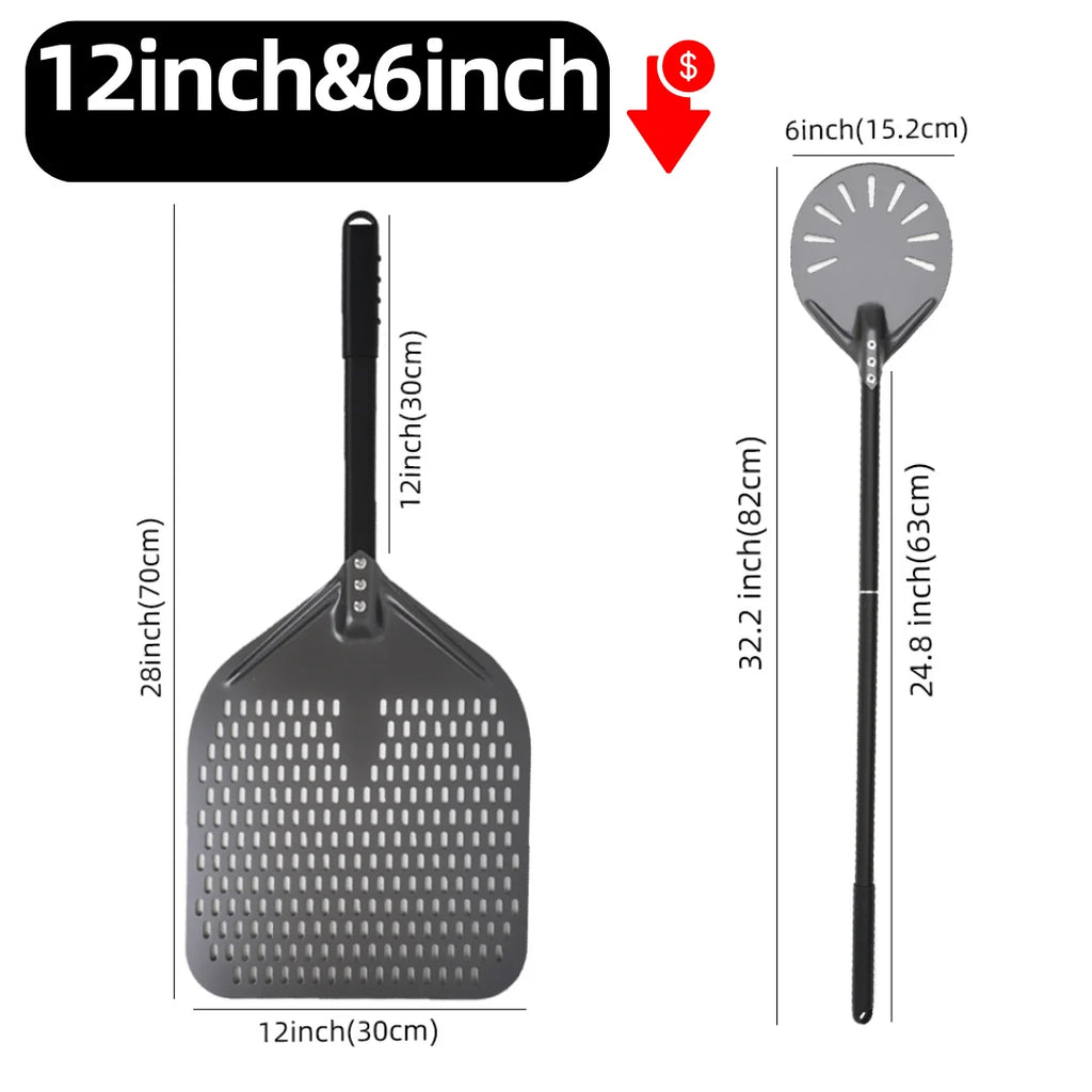 Hard-Anodized Aluminum Pizza Peel 6, 12, 13 and 14 Inch (15, 30, 33, 35.5 cm) Bread Paddle Oven Spatula