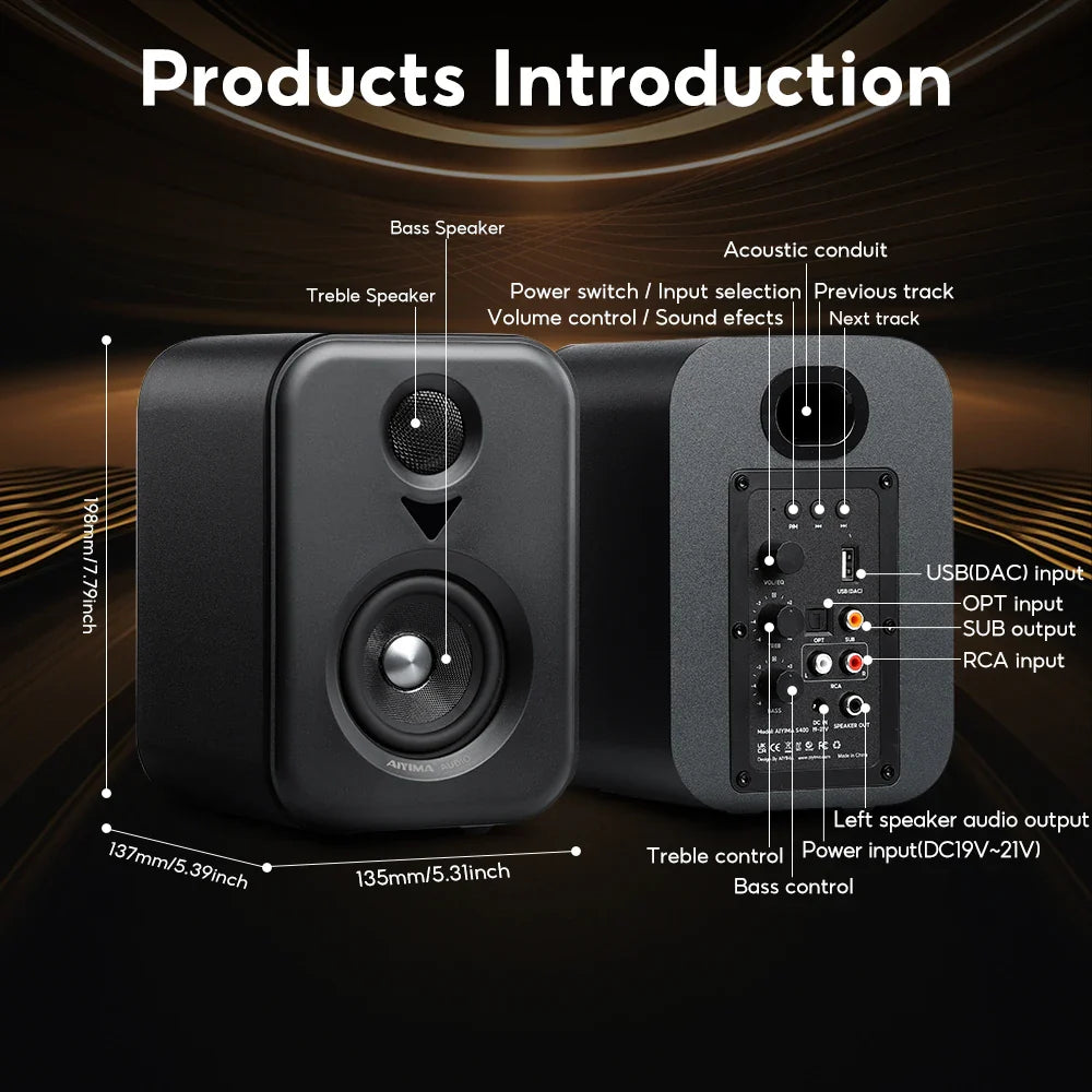 Bookshelf Active Studio Speakers 3" (7.6 cm) Bluetooth 5.3 USB DAC Hi-Res HiFi 2.0 with Subwoofer Output for TV & PC