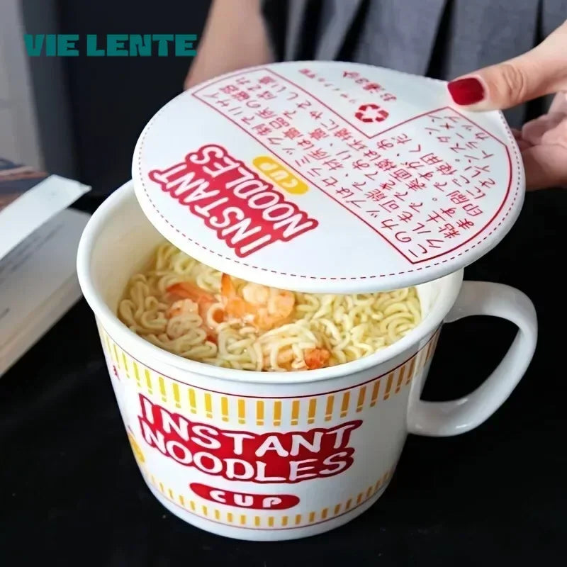Large Ceramic Noodle Bowl with Lid - Keeps Noodles Warm | Ramen & Soup Bowl for Dorms and Home Kitchens