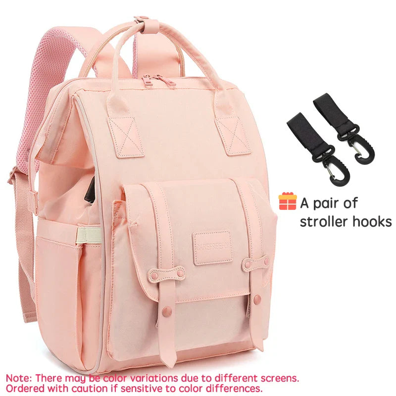 Waterproof Diaper Backpack with 2 Stroller Hooks — Maternity Mommy Nappy Bag for Travel & Outdoor