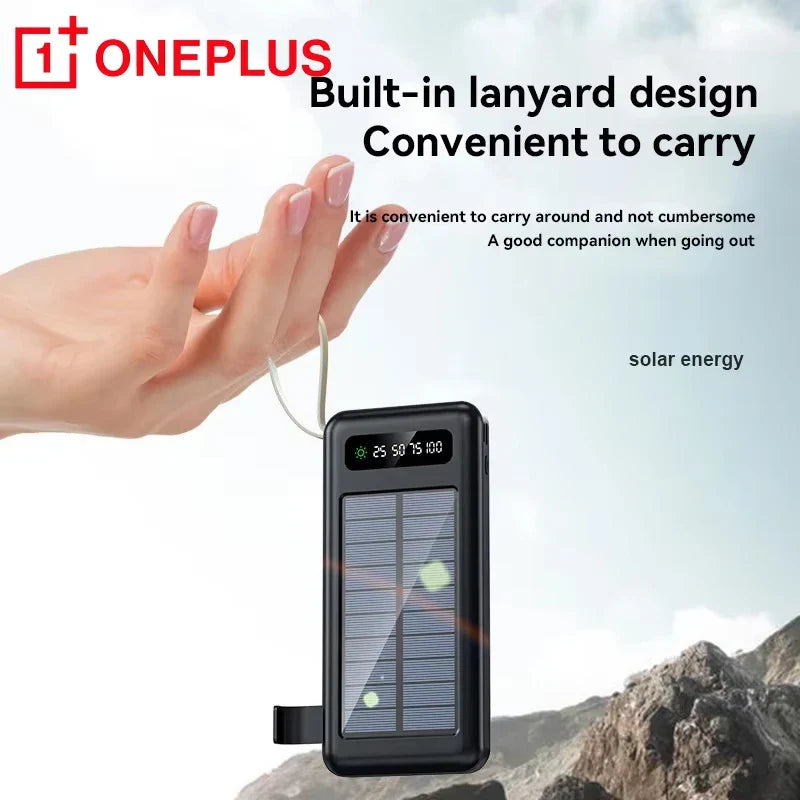 Solar Power Bank 50000mAh 120W Fast Charging Portable Power Bank with Solar Panel, 4 Built-In Cables, Dual USB & Phone Stand