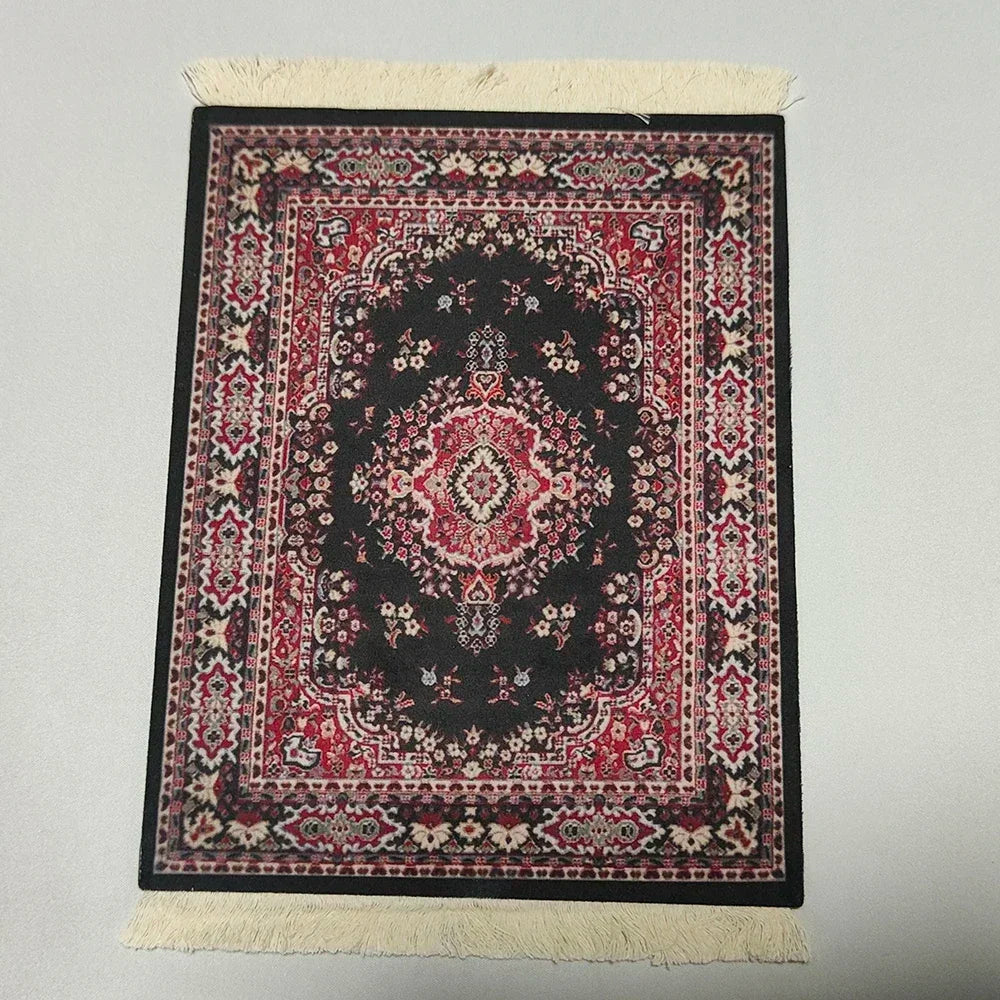 Woven Persian Flower Mouse Pad 9.1 x 7.1 in (23 x 18 cm) Non-Slip Rubber Desk Mat with Fringe — Retro Style