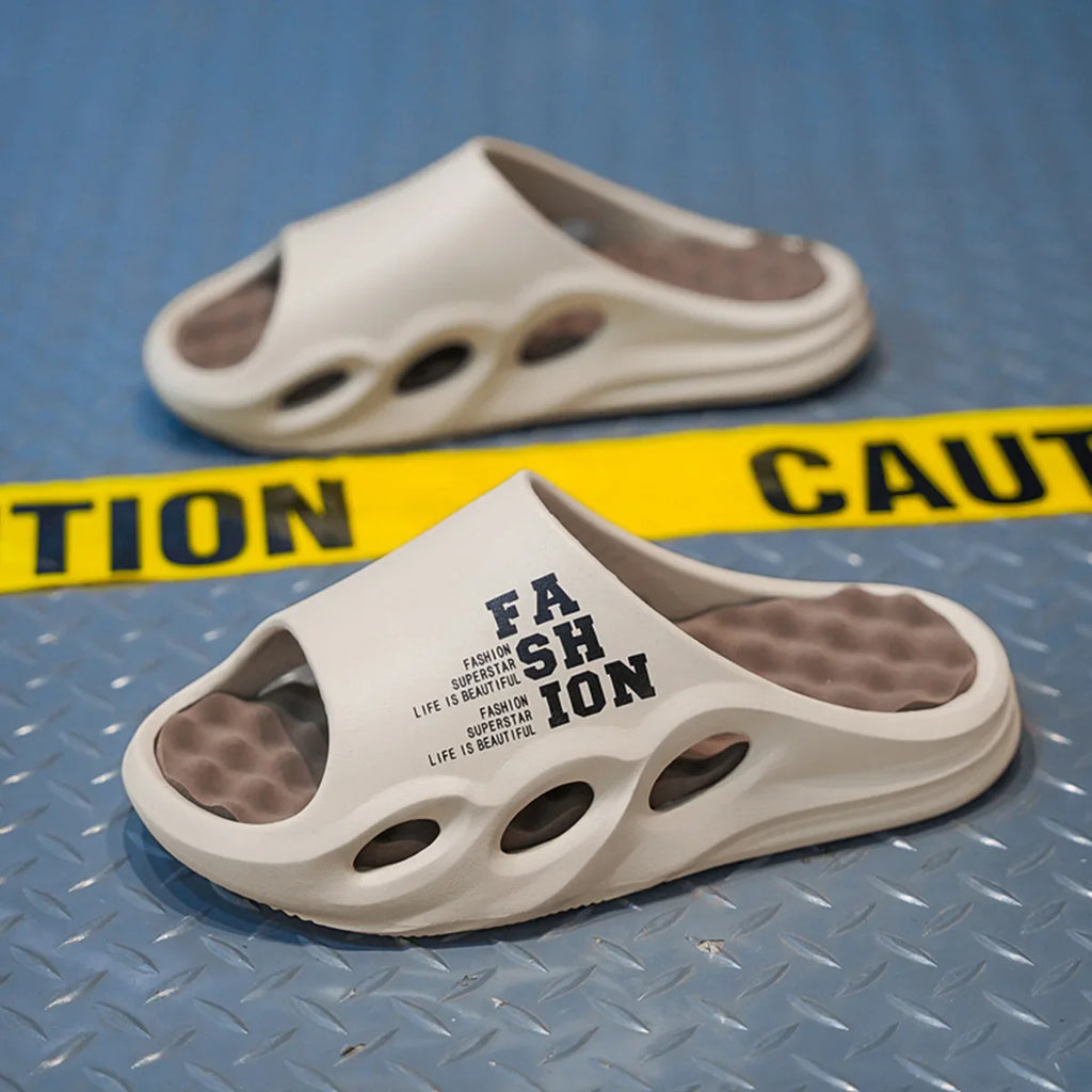 Men's Massage Slide Sandals Thick Sole Non-Slip Indoor Outdoor Shower & Beach Slides