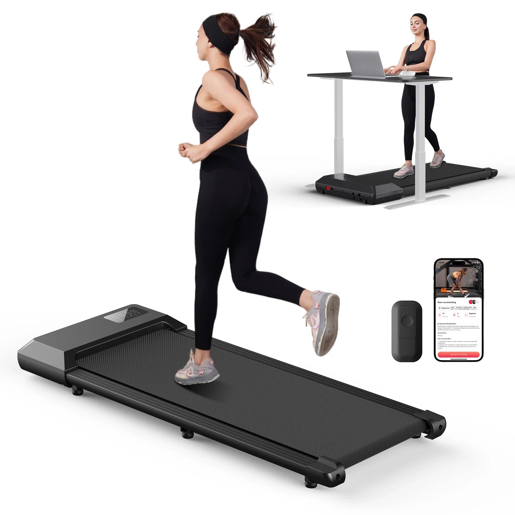 Under-Desk Treadmill for Home Office, 2.5HP Quiet Walking and Jogging Pad with App, Remote and LCD, 250 lb Capacity