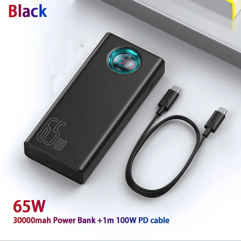 30000mAh 65W PD Power Bank Portable Charger USB-C Fast Charging for iPhone Android Laptops Tablets