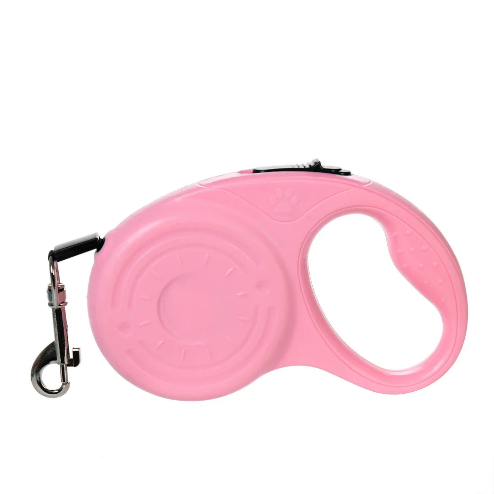 Retractable Dog Leash 3m/5m (9.8ft/16.4ft) Nylon Rope with Quick-Release ABS Case and Paw Print Keychain