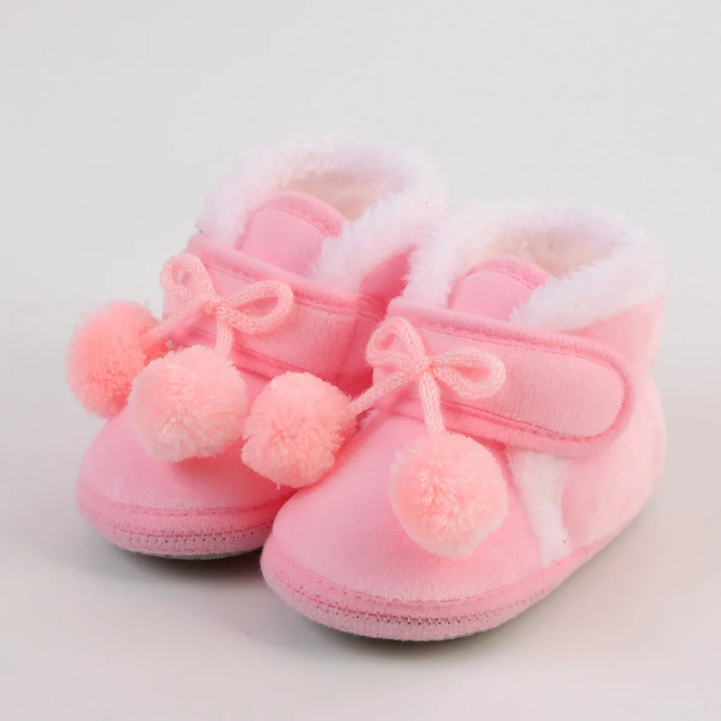 Baby Soft Pompom Snow Booties - Warm Infant & Toddler First Walker Boots, Sizes 12-14 (4.3-4.9 in / 11-12.5 cm)