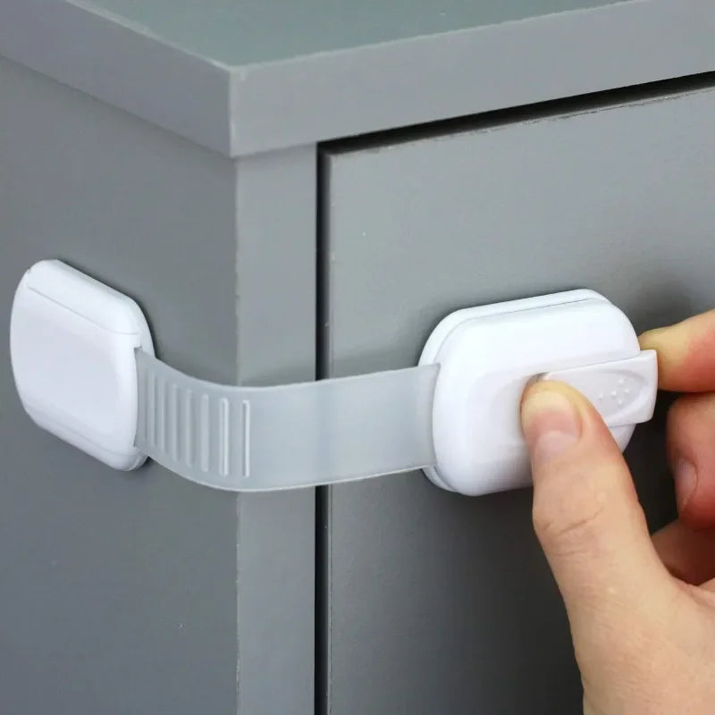 Adjustable Baby & Childproof Cabinet Safety Lock — Adhesive Drawer Latch Strap for Cabinets, Drawers & Appliances