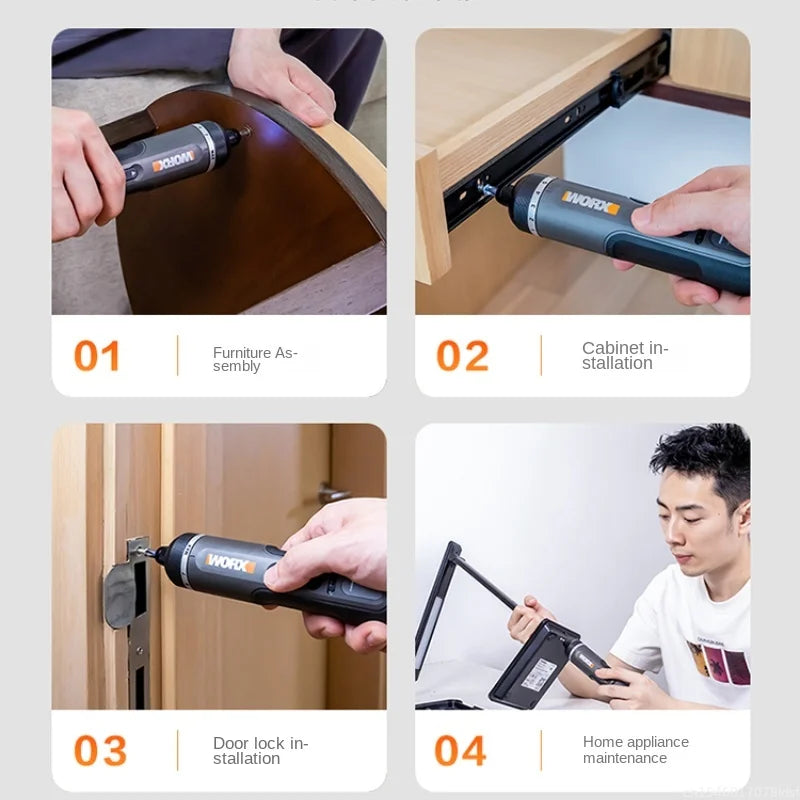 4V Cordless Electric Screwdriver Set USB Rechargeable — Smart Handle, 30-Bit Kit, 8Nm Torque