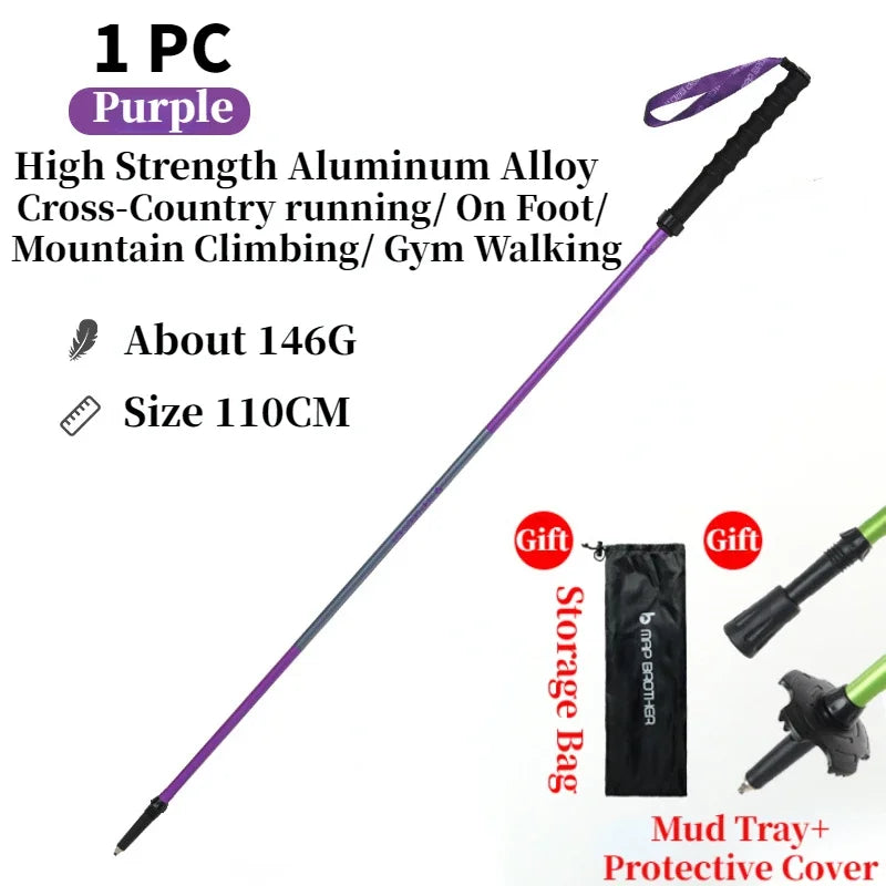 Foldable Quick-Lock 4-Section Trekking Poles Pair – 7075 Aluminum Adjustable 110/120 cm (43.3/47.2 in) EVA Grip Tungsten-Cobalt Tips