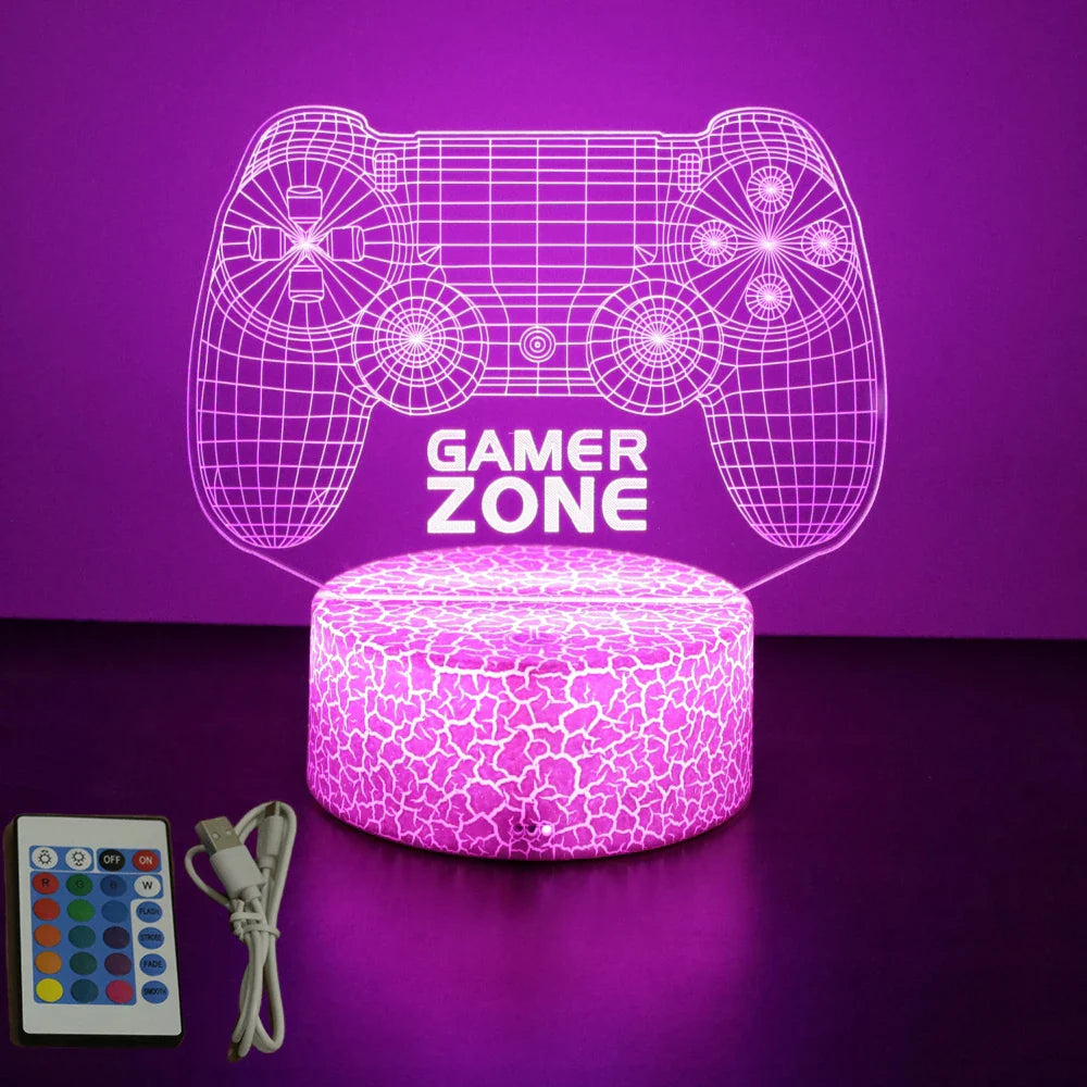 3D LED Neon Gamer Lamp - RGB Acrylic Night Light with Remote & Touch for Kids & Gaming Room