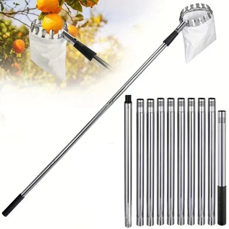 Telescopic Fruit Picker Pole 1.6/2.4/3.2/4M (5.2/7.9/10.5/13.1 ft) Stainless Steel Orchard & Garden Picking Tool