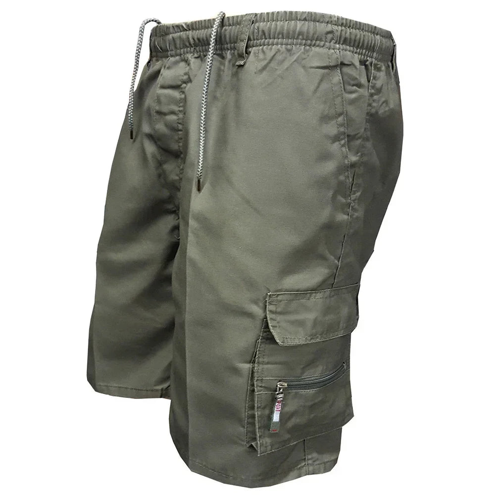 Men's Tactical Shorts Summer Casual Cargo Shorts Knee-length Multi-pockets Elastic Waist Work Hiking Overalls Short Pants Male