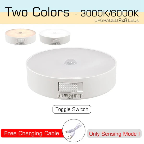 Motion Sensor LED Night Light USB Rechargeable — Motion-Activated Nightlight for Kitchen, Bedroom, Stairs, Closet, Hallway, Wardrobe