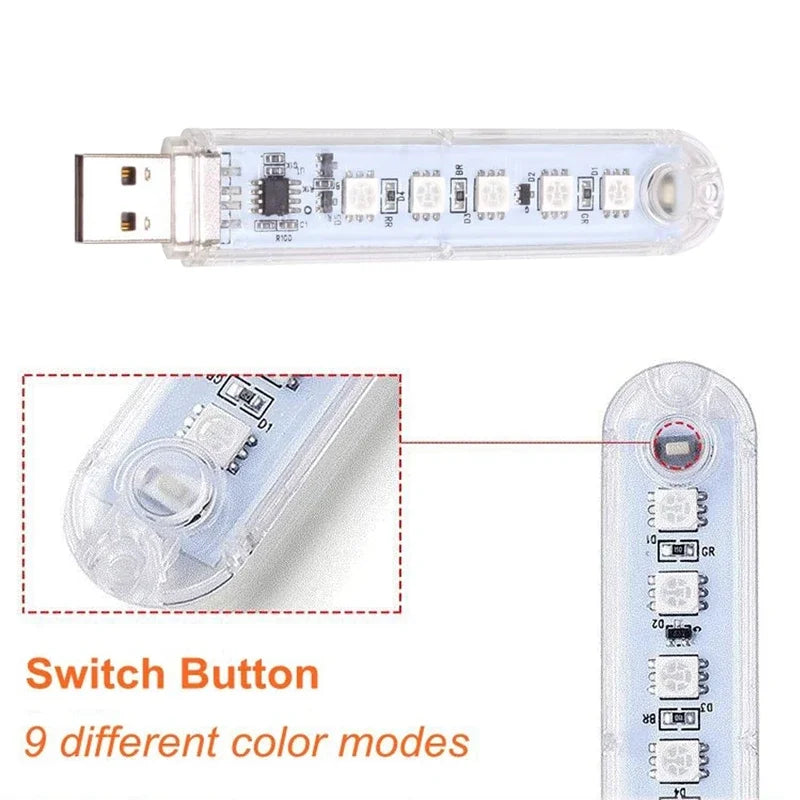 Mini USB LED Book Light – 3/8/24 LED Ultra Bright RGB Portable Reading Lamp for Power Bank, Laptop & Notebook