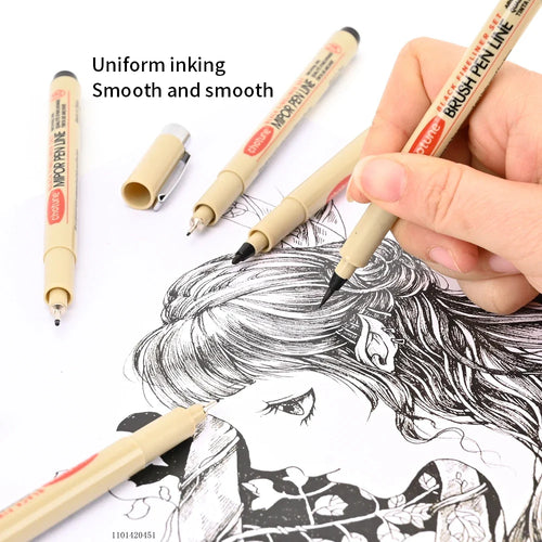 12-Pack Pigment Liner Ink Pens — Needle & Hook Tip Fineliners for Manga Drawing, Sketching & Illustration