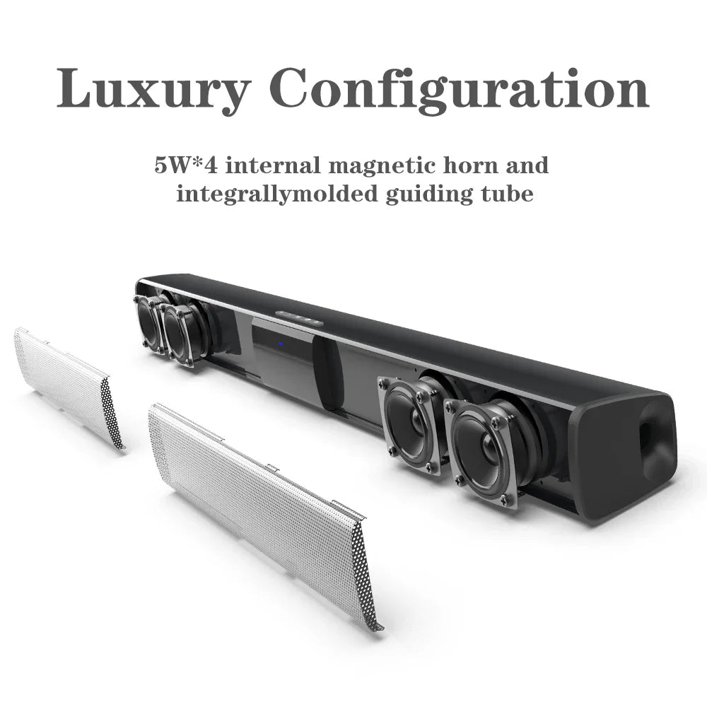 Bluetooth 5.0 Soundbar TV Speaker — 2.0 Home Theater System with USB/TF/AUX, FM Radio & Remote — 13.0 in (330 mm) & 21.7 in (550 mm) Options