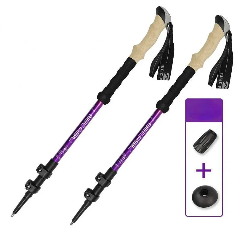 2-Pack Telescopic Trekking Poles 62–135 cm (24–53 in) Ultralight Aluminum Hiking Poles with Quick-Lock, Anti-Shock & Carbon Steel Tips