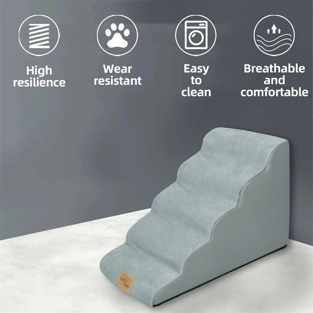 5-Step Foam Dog Stairs for High Beds & Sofas – Non-Slip Pet Ramp with Removable Washable Cover, Supports up to 27 kg (59.5 lbs)