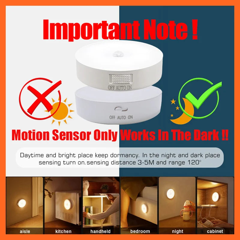 Motion Sensor LED Night Light USB Rechargeable — Motion-Activated Nightlight for Kitchen, Bedroom, Stairs, Closet, Hallway, Wardrobe
