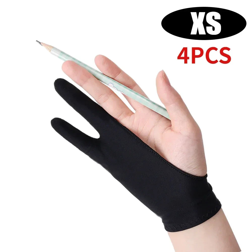 2-Finger Artist Drawing Glove for Tablet, Anti-Smudge Touchscreen Glove, Ambidextrous XS-S-M-L (14–18 x 19–22 cm / 5.5–7.1 x 7.5–8.7 in), 1/2/4-Pack