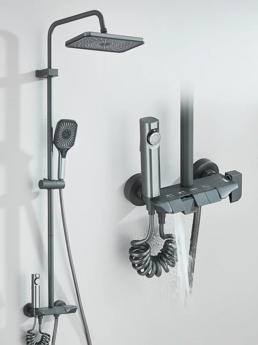 4-Way Piano Shower System with 16 in (400 mm+) Rain Shower & Bidet Faucet Hot/Cold Mixer Bathroom Kit