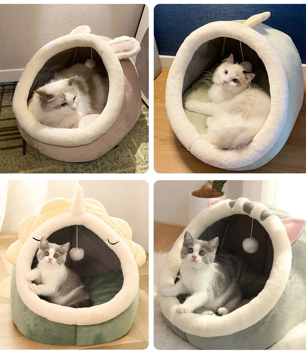 Washable Cozy Cat Bed - Semi-Closed Pet Lounger with Removable Cushion for Cats & Small Dogs (S/M/L)