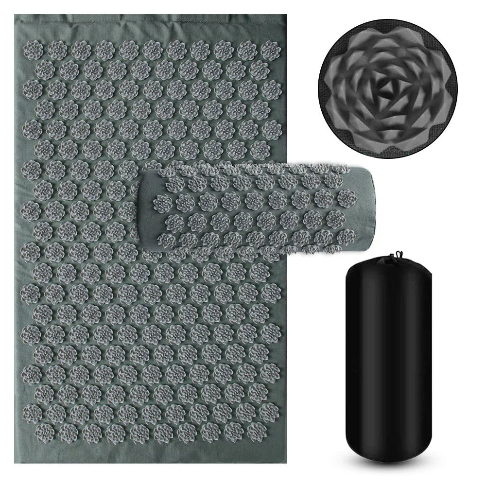 Shiatsu Acupressure Mat with Pillow - Spike Massage Pad for Yoga, Pilates & Pain Relief, 125 x 41 cm (49 x 16 in)