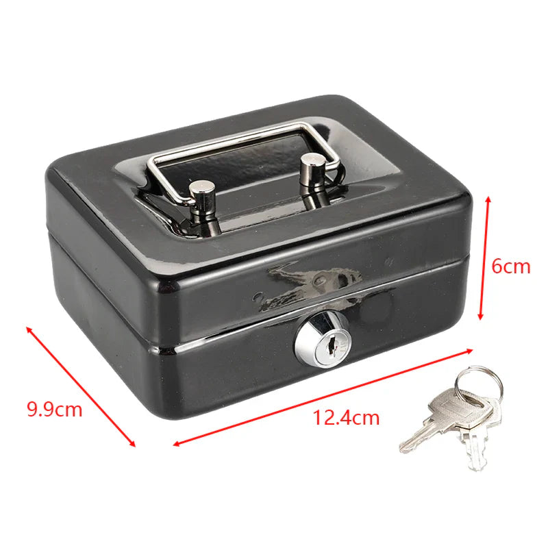 Portable Mini Steel Cash Box with Lock – Coin & Jewelry Safe with Removable Tray, 4.88 x 3.90 x 2.36 in (12.4 x 9.9 x 6 cm)