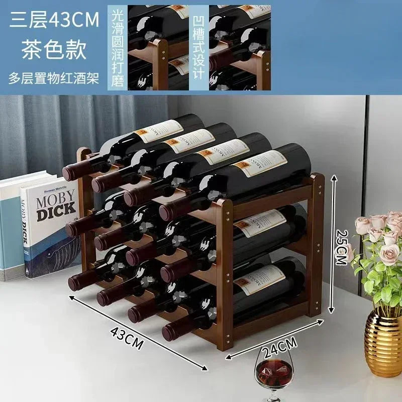 Red Bamboo Tabletop Wine Rack - Grid Wine Bottle Holder & Display