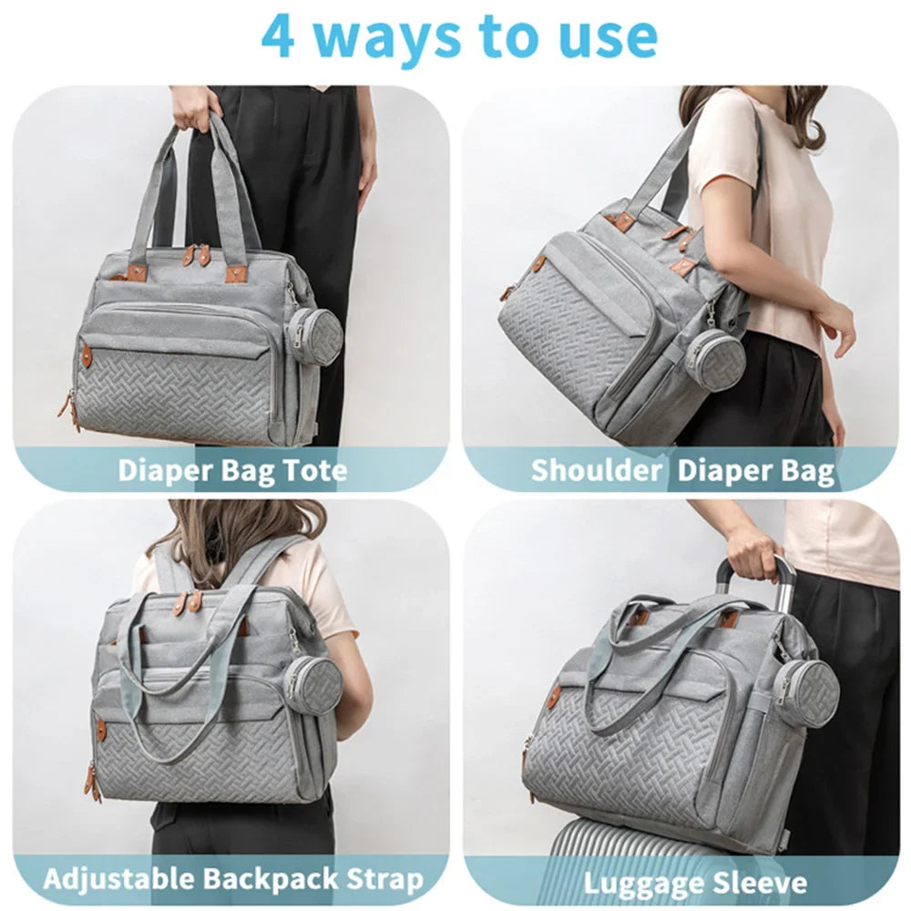 Large Mom Dad Diaper Backpack - Maternity Nappy Bag with Pacifier Pouch