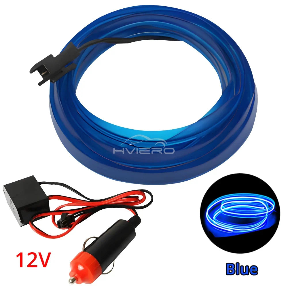 Car Interior LED Strip Light 1/2/3/5M – Flexible Neon Rope USB & 12V Ambient Door Dashboard Lighting