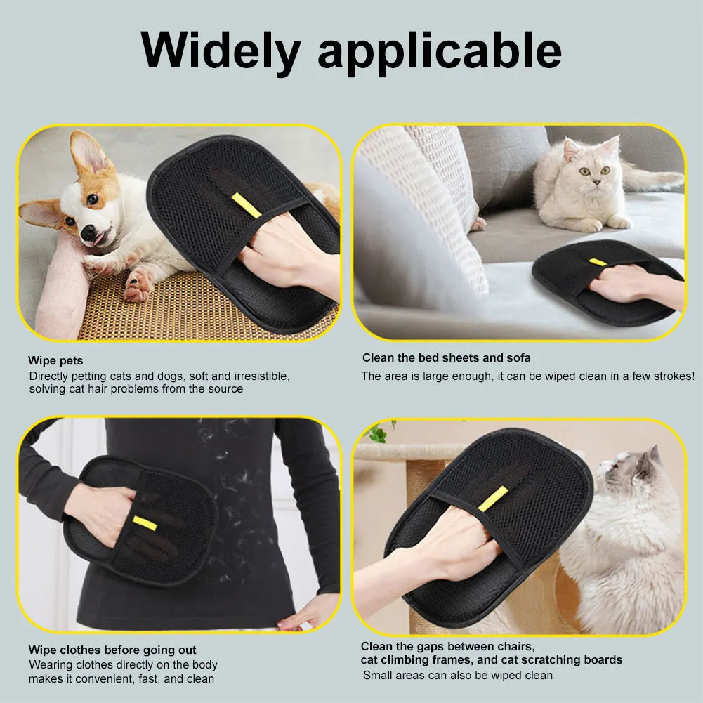 Pet Deshedding Grooming Gloves - Double-Sided Hair Remover Mitt for Dogs, Cats & Rabbits (Long/Short/Curly Fur)