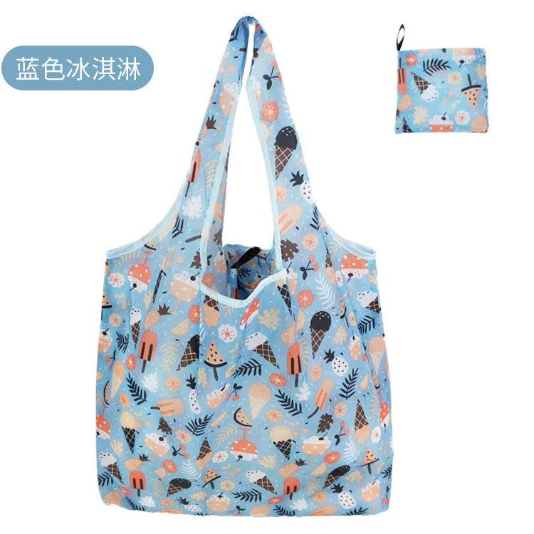 Large Foldable Reusable Shopping Tote Bag, Eco Grocery & Beach Shoulder Bag, Packable Polyester