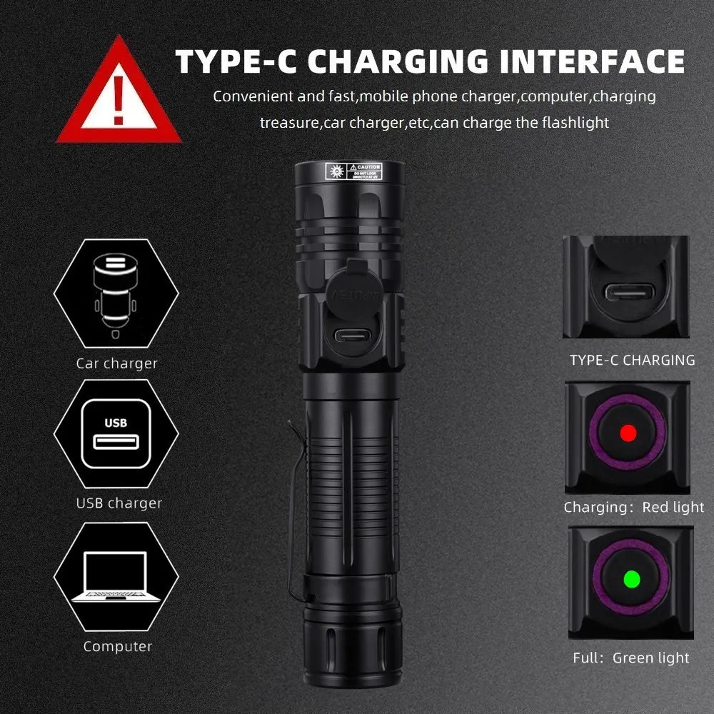 3-LED 365nm UV Blacklight Flashlight USB-C Rechargeable – Pet Stain & Scorpion Detector, UV Glue Curing Torch