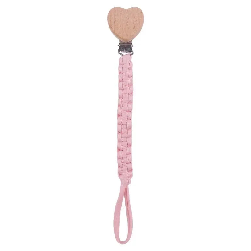 Personalized Wooden Pacifier Clip with Cloth Weave, Custom Name Baby Pacifier Chain and Teether Holder Newborn Gift
