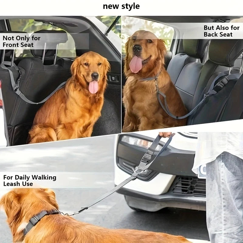 Two-in-One Pet Car Seat Belt Leash Adjustable Nylon Dog Seatbelt Harness for Backseat Safety