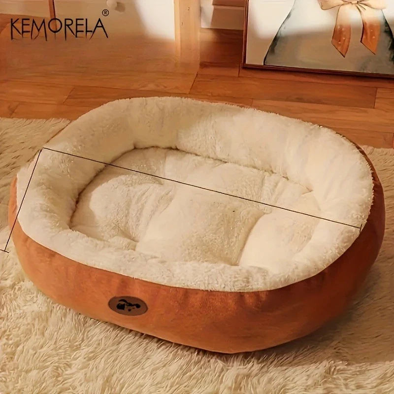 Plush Oval Pet Bed for Dogs & Cats — Thickened Machine-Washable All-Season Cushion for Small, Medium & Large Breeds