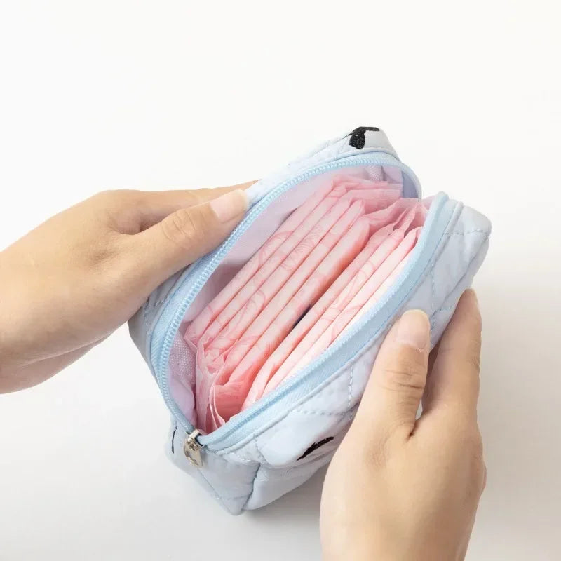 Large Capacity Period Pouch - Cute Cartoon Bow Sanitary Napkin & Tampon Organizer Bag