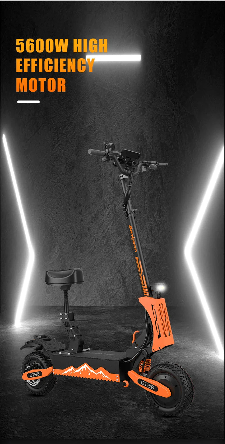 5600W Dual Motor Electric Scooter for Adults – 60V 27Ah, 11-Inch Off-Road Tires, Folding eScooter with Seat, Up to 46 MPH
